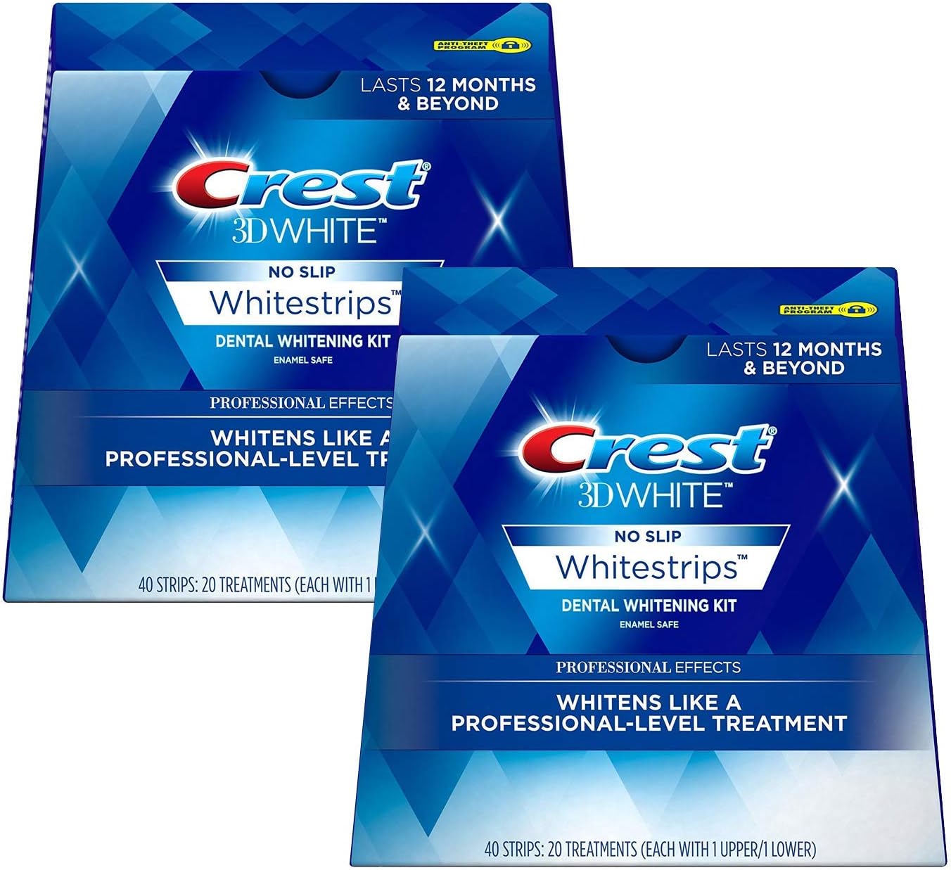 Crest 3D White Professional Effects Whitestrips Teeth Whitening Strips Kit 80 Count (Pack of 2)