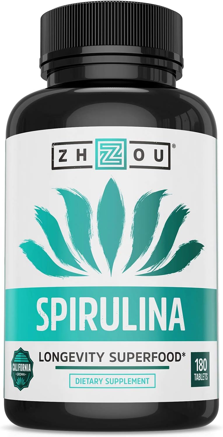 Zhou Nutrition Spirulina Tablets, Sustainably Grown in California, Nut
