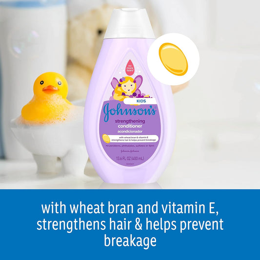 Johnson's Strengthening Tear-Free Kids' Conditioner with Vitamin E Strengthens & Helps Prevent Breakage, Paraben-, Sulfate- & Dye-Free, Hypoallergenic & Gentle on Toddler Hair, 13.6 .