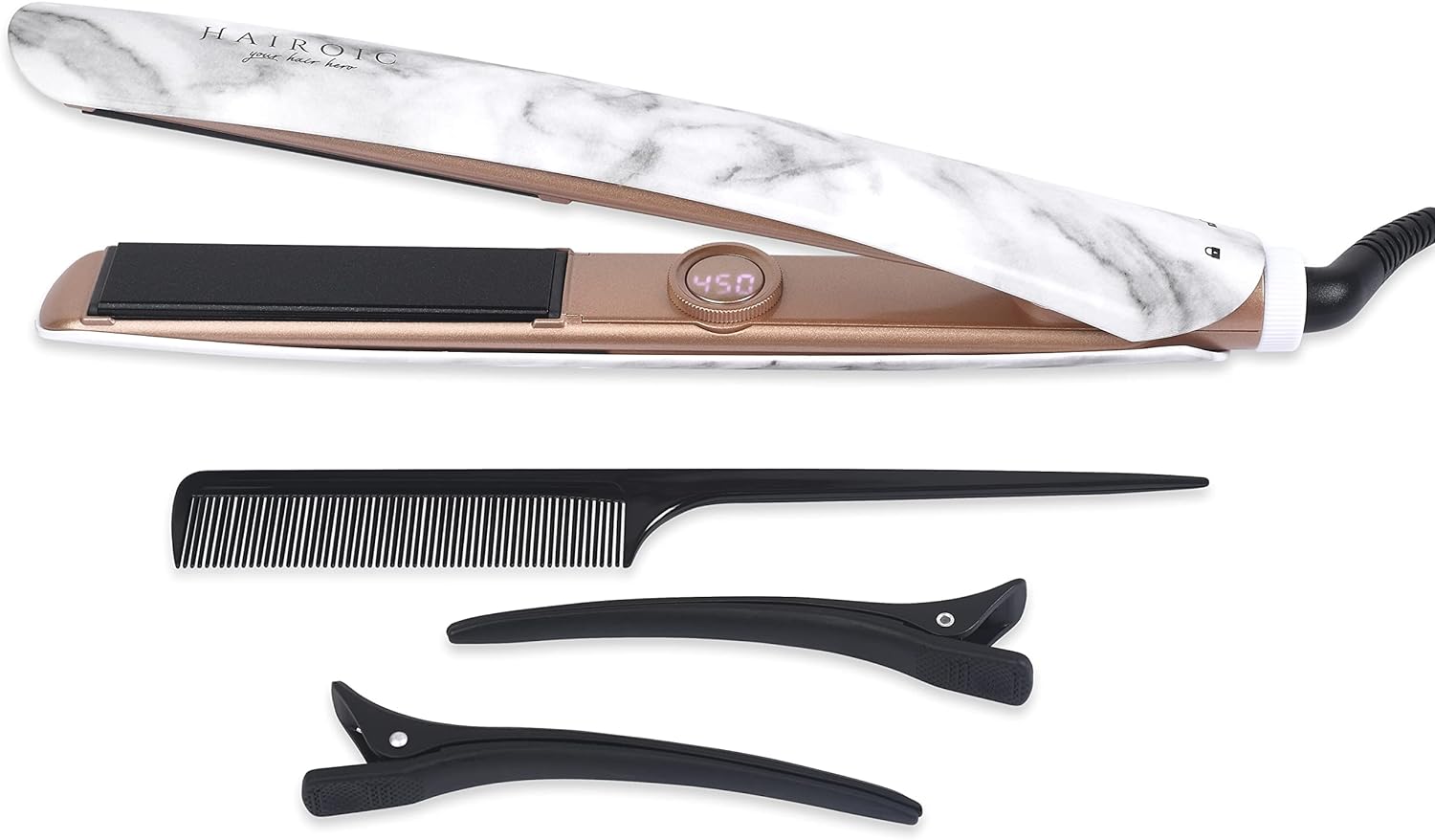 Hair Straightener, 1 Inch Ceramic at Iron for Hair, 2 in 1 Straightener and Curler, Auto Shut Off,Dual Voltage Travel at Iron,Best 1 Inch at Iron to Ease Frizz,HAIROIC (White Marble)