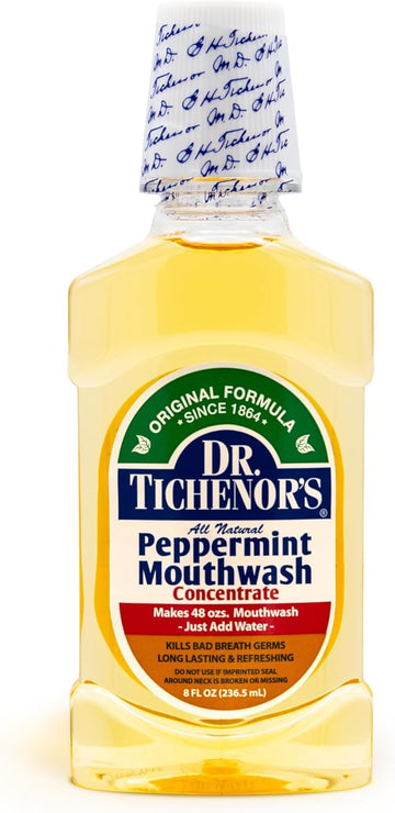 Dr. Tichenor's Peppermint Mouthwash Concentrate - Oral Rinse for Bad Breath and Oral Health With a Minty Punch for Soothing Relief of Minor Sore Throat Irritation - 8  (Pack of 1)