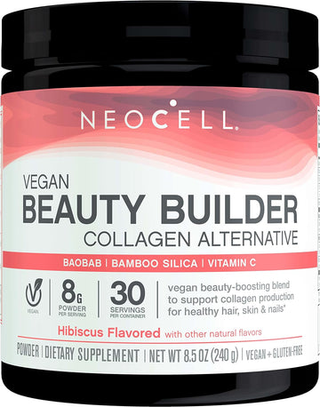 Neocell Vegan Beauty Builder Collagen Alternative; Plant-Based Vegan Collagen-Booster Supports Collagen Production; Hibiscus avored; 8 g Powder/Serv; 30 Servs; 8.