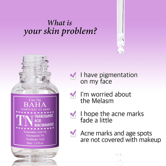 Tranexamic Acid 5% Serum with Niacinamide 5% for Face/Neck - Helps to Reduce the Look of Hyper-Pigmentation, Discoloration, Dark Spots, Remover Melasma, 1