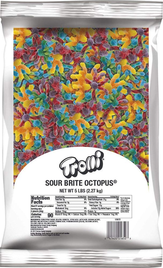 Trolli Sour Brite Octopus, 5 LB Resealable Bulk Sour Gummy Bag & Peachie O's Sour Gummy Rings Candy, 80 Ounce (Pack of 1