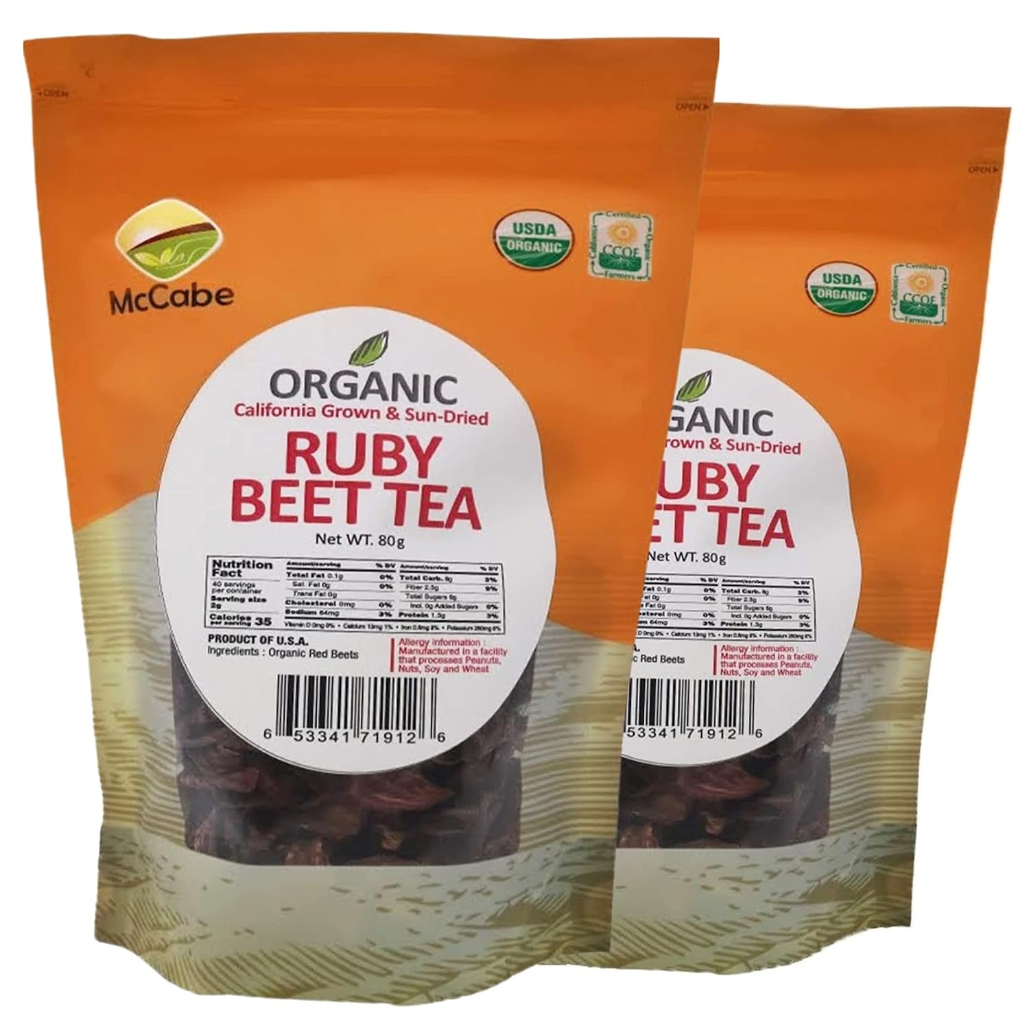 McCabe Organic Sun-Dried Ruby Beet Tea,  (2 Packs), USDA Certified Organic, Product of USA, CCOF Certified(California Certified Organic Farmers)