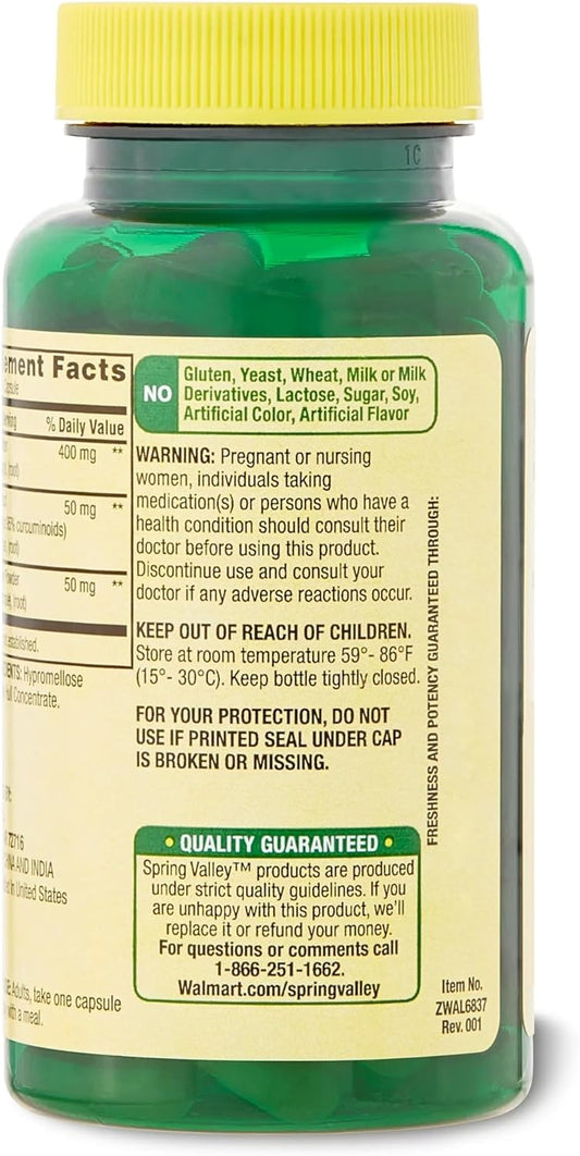 Spring Valley Turmeric Curcumin 500mg with 50mg Ginger Powder Twin Pac