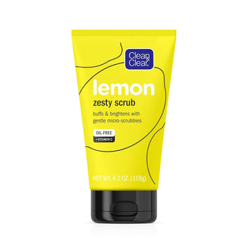 Clean & Clear Lemon Zesty Brightening Facial Scrub, Vitamin C, Lemon Extract & Gentle Micro-Scrubbies to Buff & Brighten Skin & Reduce Shine, Oil-Free Daily Face Cleansing Scrub, 4.2