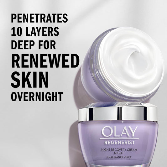 Olay Regenerist Night Recovery Cream Face Moisturizer, Fragrance Free, 1.7