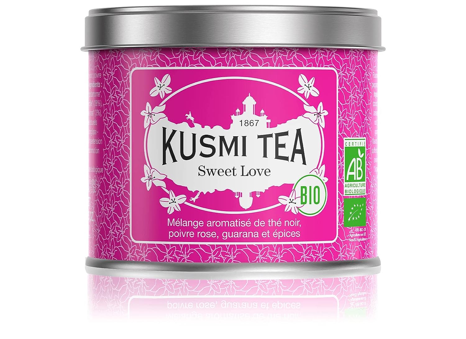 Kusmi Tea Sweet Love Loose Tea Tin - Organic Blend of Black Tea, Pink Pepper, Guarana & Spices