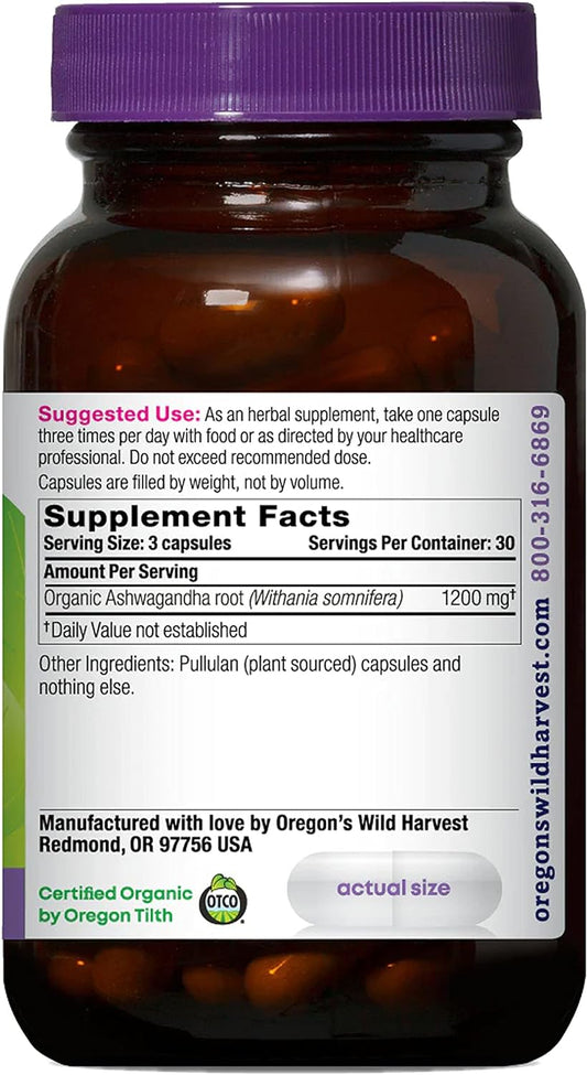 Oregon's Wild Harvest Certified Organic Ashwagandha Herbal Vegan Capsu