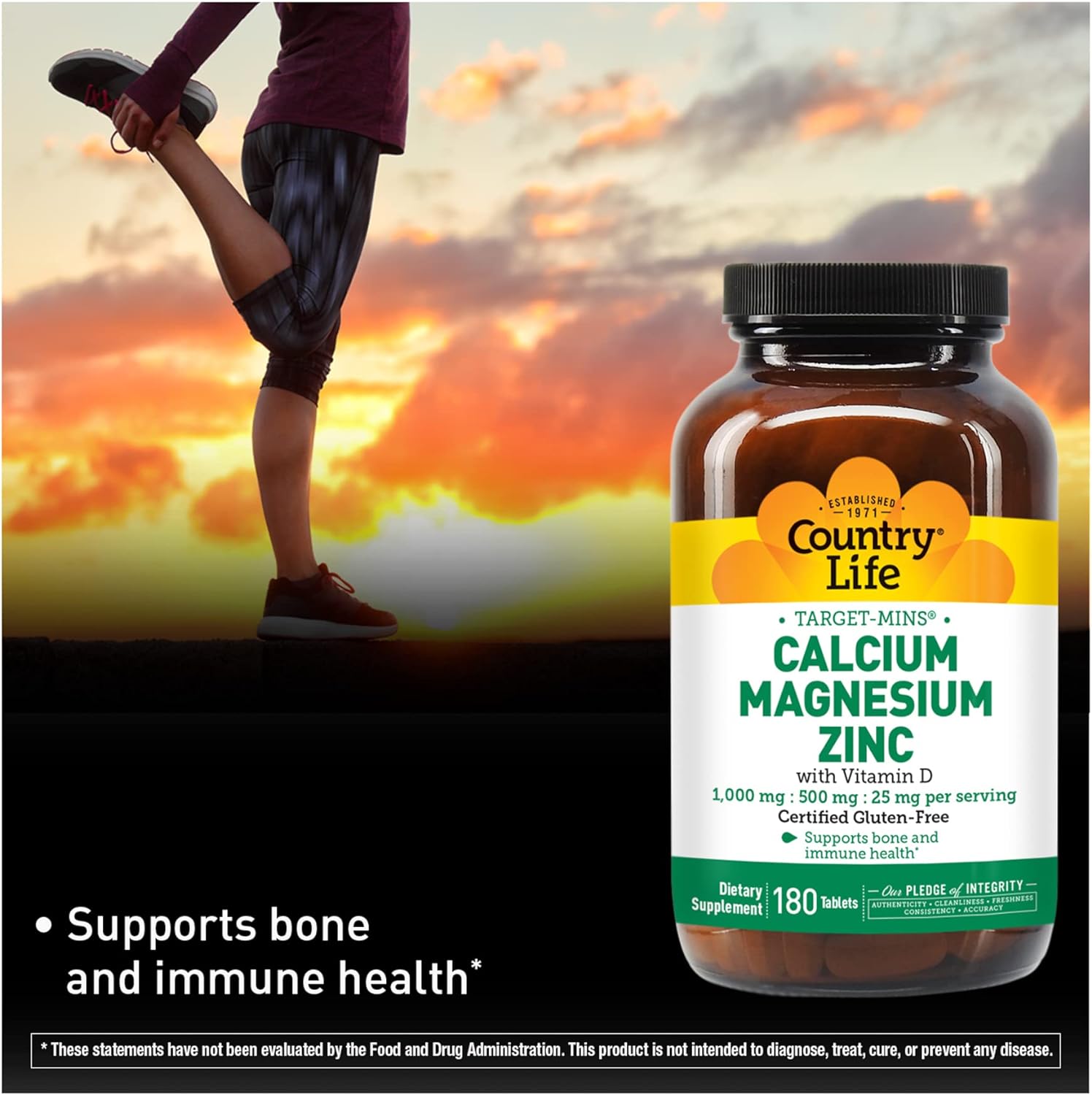 Country Life Target Mins Calcium-Magnesium Zinc with Vitamin D, 1000mg