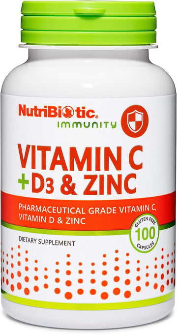 NutriBiotic ? Vitamin C + Vitamin D3 & Zinc, 100 Capsules | Potent, Co
