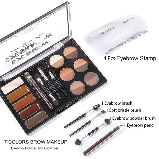 MAEPEOR Eye Brow Kit 25 Piece Waterproof Eyebrow Palette Set 12 Colors Eyebrow Powder 5 Colors Brow Wax 4 Eyebrow Stencils 3 Brushes 1 Eyebrow Pencil for Novice and Professional (25 Piece Set)