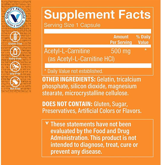 The Vitamin Shoppe Acetyl-L-Carnitine 500Mg  Supports Healt