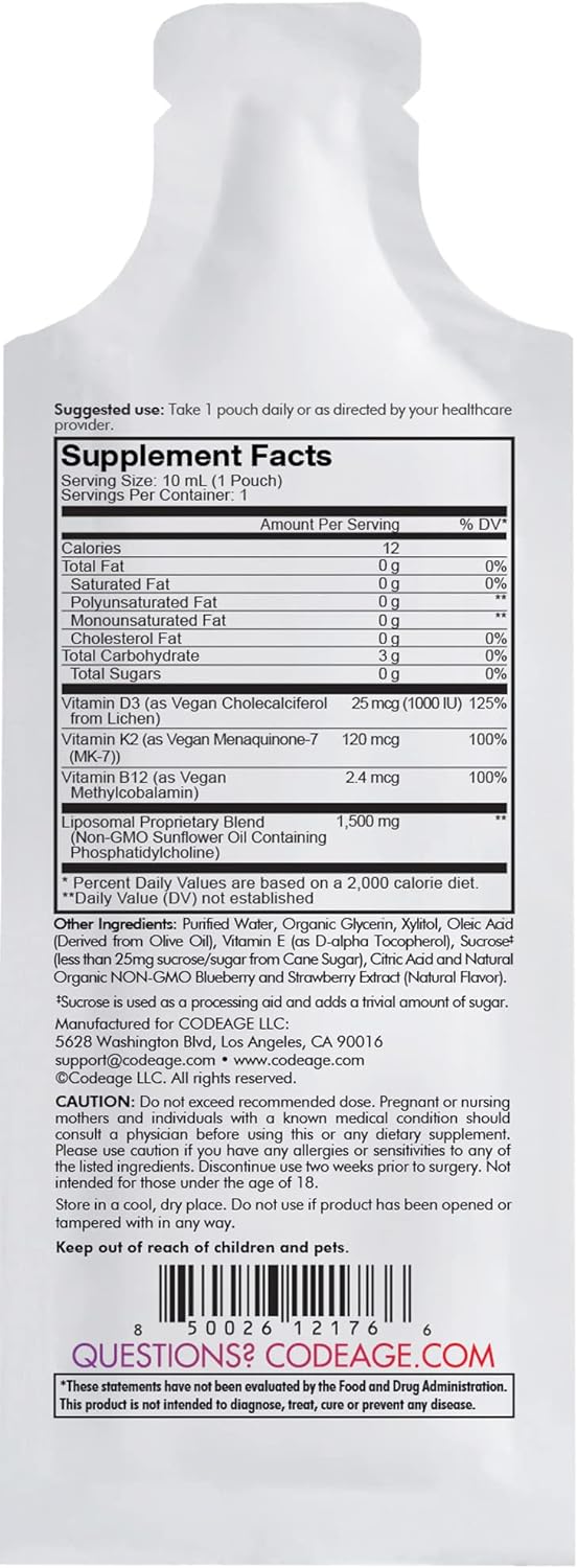 Codeage Liposomal Vitamin D3 Liquid Supplement Sachet, Wonder-D Cholec