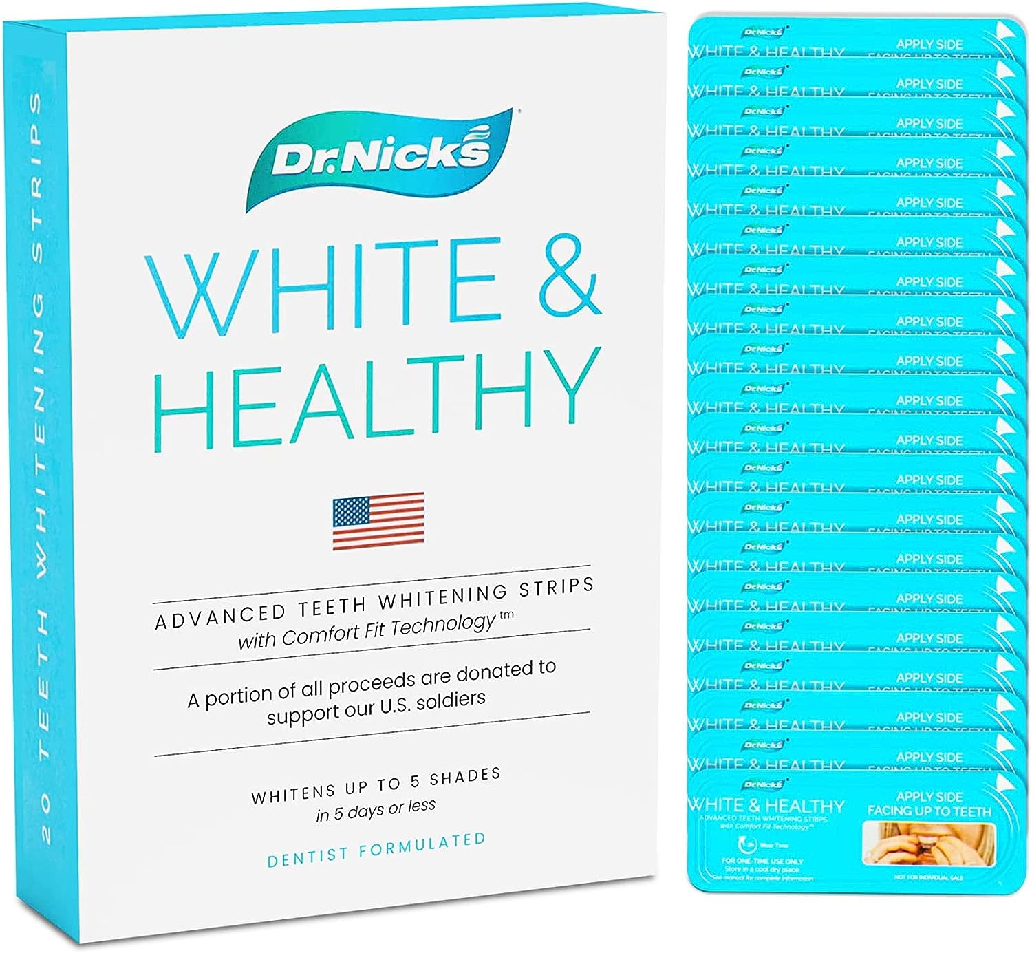 Dr. Nick's White & Healthy Professional Teeth Whitening Strips, 20 Treatments for Healthier Teeth & Gums, Dentist Formulated, Enamel Safe Whitening Strips for Sensitive Teeth