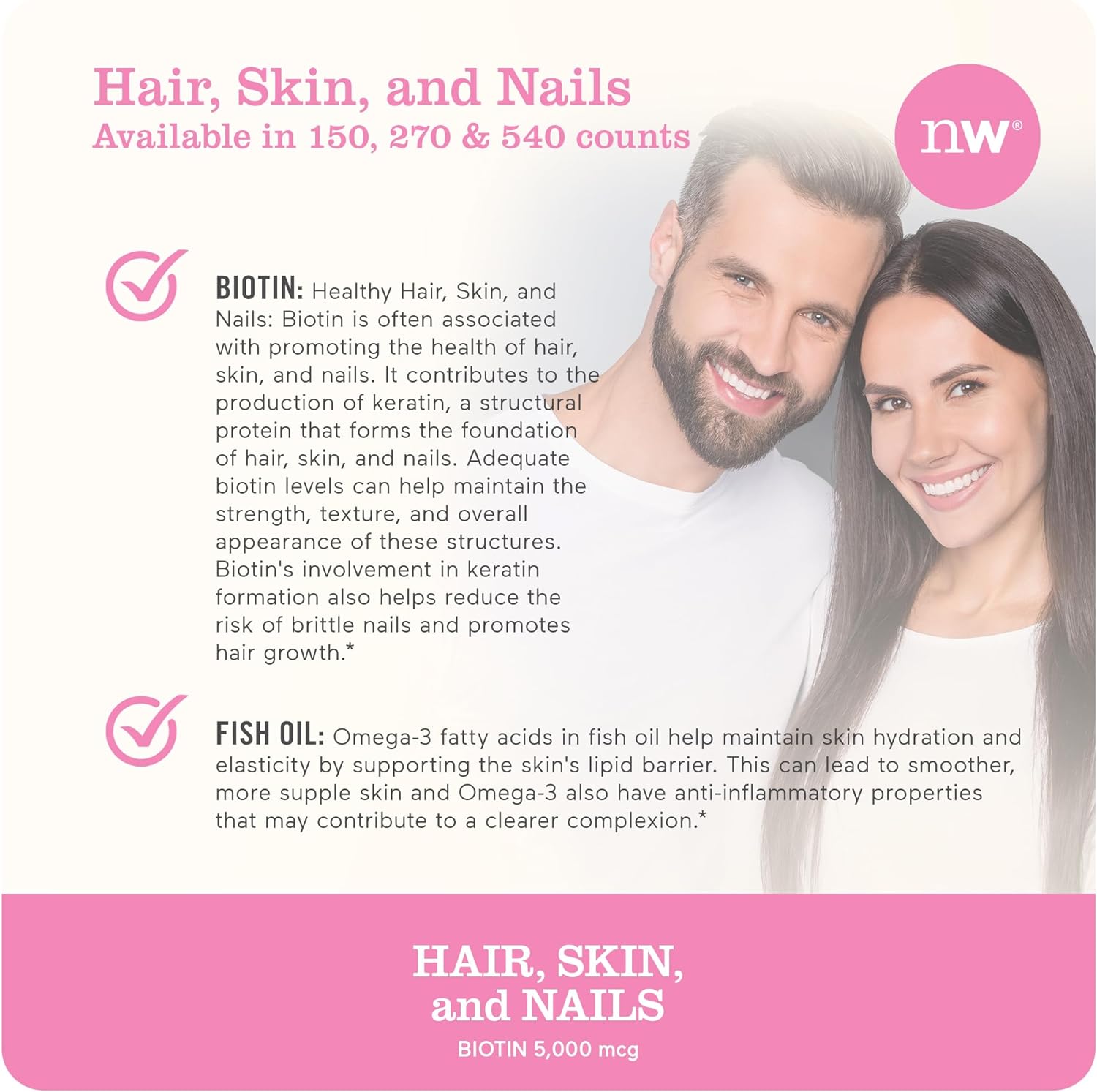 NatureWise Hair, Skin, and Nails Biotin 5,000 mcg with Hyaluronic Acid