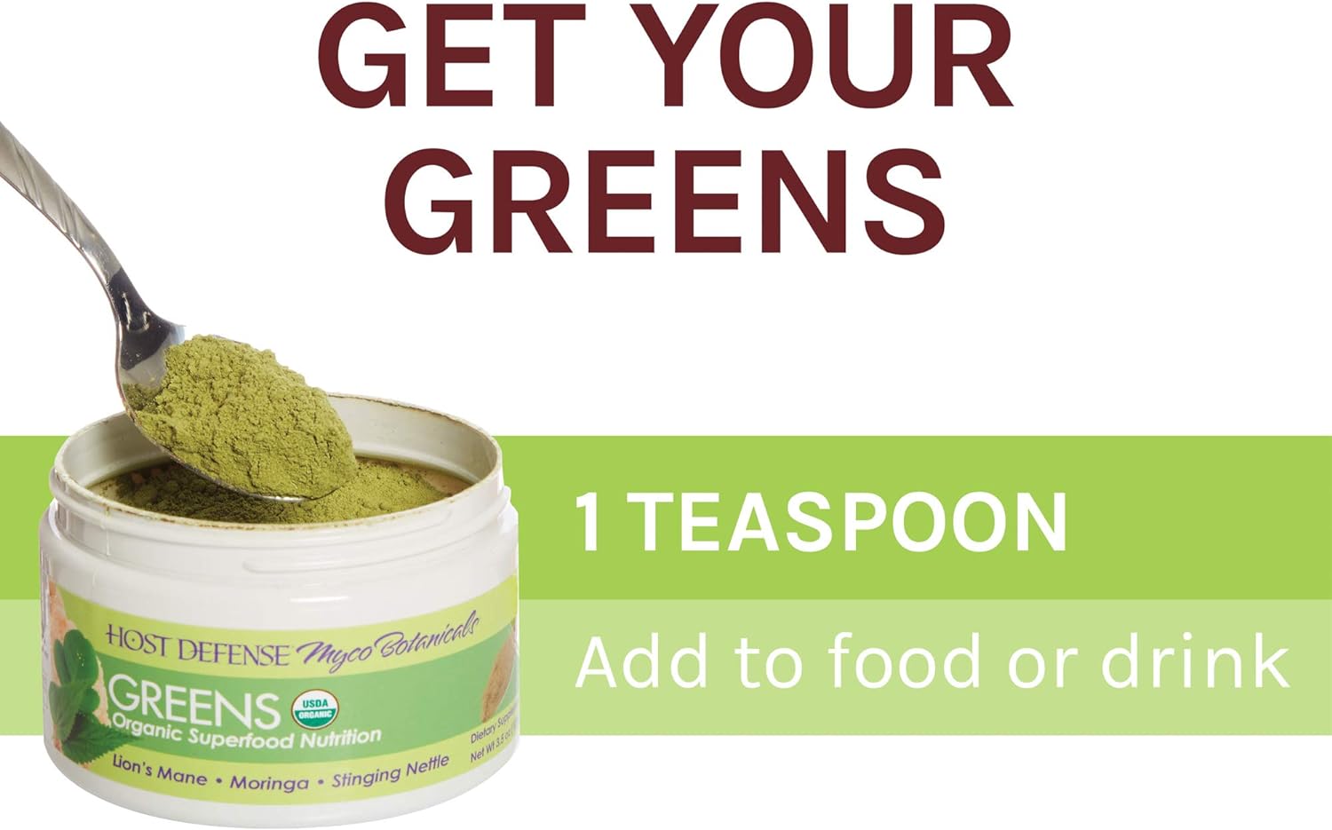 Host Defense, MycoBotanicals Greens Powder, Immune Support, Mushroom S