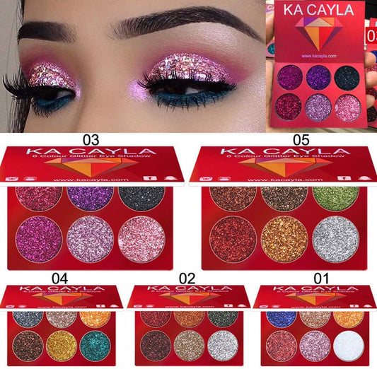 lotus.ower KA Cayla Glitter Eye Shadow Powder Palette Shimmer Pigmented Matte Eyeshadow Cosmetic Highlighter Makeup 6 Colors (A)