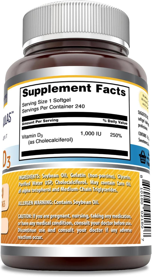 Amazing Formulas Vitamin D3 1000 Iu 240 Softgels Supplement | Non-Gmo