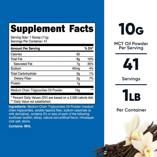 Nutricost Premium MCT Oil Powder (, Vanilla) - Best for Keto, Ketosis, and Ketogenic Diets - Zero Net Carbs, Non-GMO and Gluten Free, Medium Chain Triglyceride