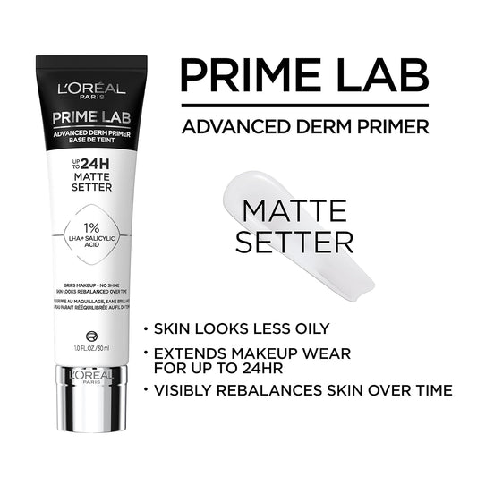 L’Oréal Paris Prime Lab Up to 24H Matte Setter Face Primer Infused with Salicylic Acid to Grip and Extend Makeup with a No Shine Finish, 1.01