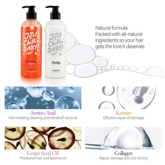 Suisuaie Oily Hair Shampoo and Conditioner Set , Clarifying Shampoo and Conditioner for Greasy Hair, Build Up, with Essential Oils for Hair, 32.4