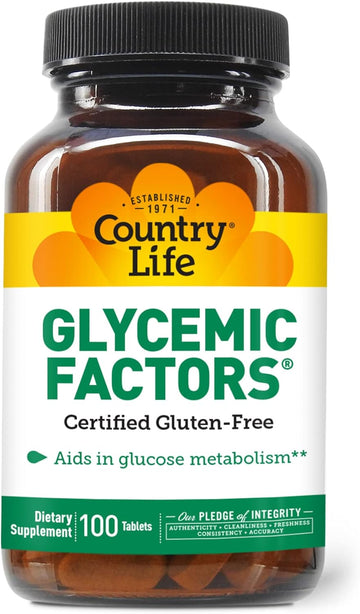 Country Life Glycemic Factors, 100 Tablets, Certified Gluten Free, Cer