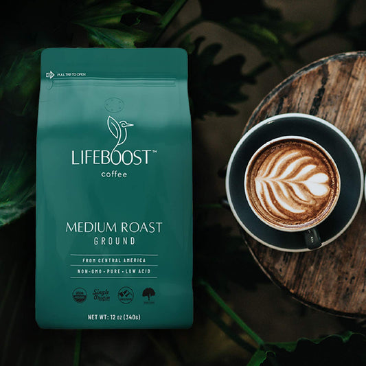 Lifeboost Coffee Ground Medium Roast Coffee - Low Acid Single Origin USDA Organic Coffee - Non-GMO Ground Coffee Third Party Tested For Mycotoxins & Pesticides