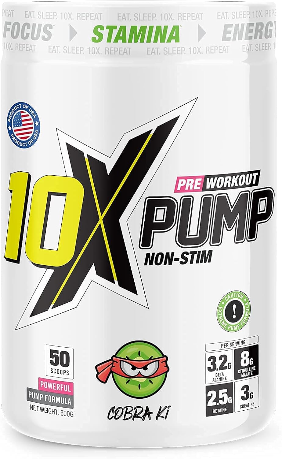 10X Athletic Non Stim Pre Workout No Caffeine Beta Alanine Creatine Su