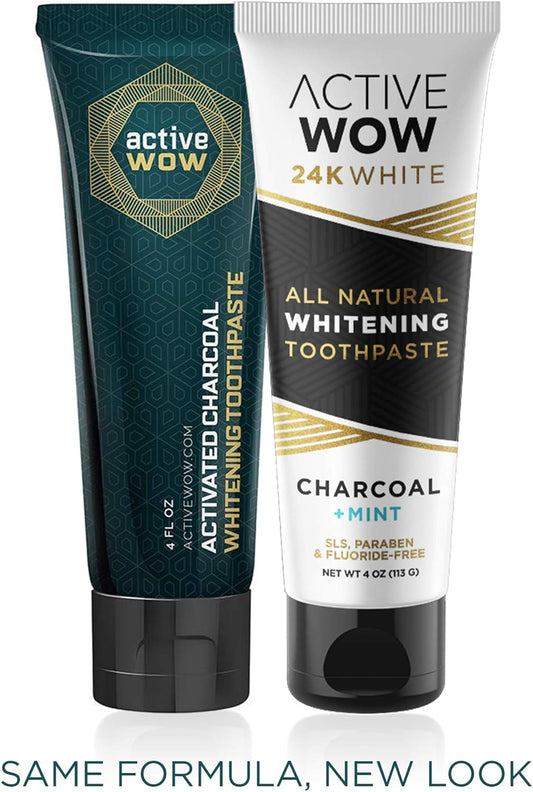 Active Wow Activated Charcoal Toothpaste - Teeth Whitening Formula with Organic Coconut Oil & Xylitol (Charcoal Whitening)