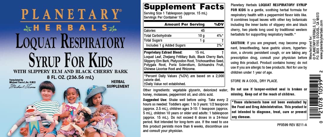 Planetary Herbals Planetary Loquat Respiratory Syrup for Kids, 8 Fluid