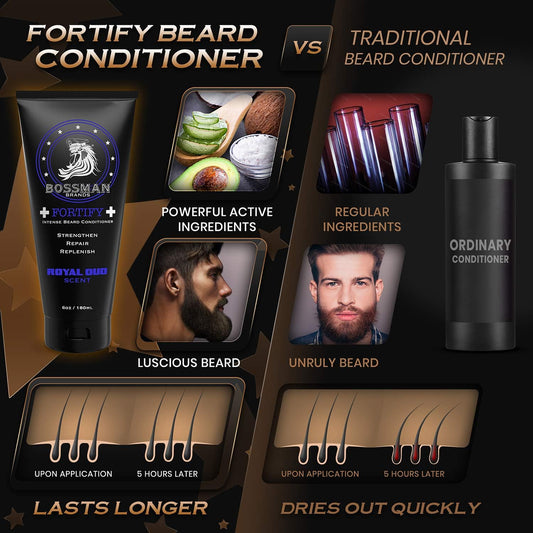 Bossman Fortify Intense Beard Conditioner - Shower Beard Wash, Moisturizer and Beard Softener for Men - Beard Growth Products - Made in USA (Royal Oud Scent)
