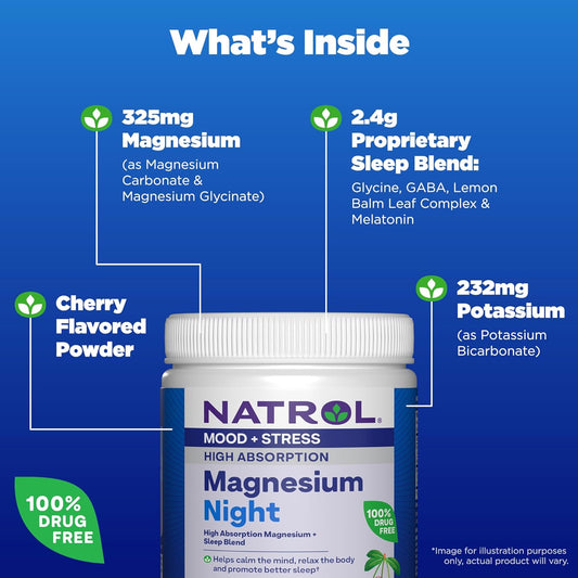 Natrol Mood + Stress Magnesium Night 325Mg With Glycine, Gabba, Lemon