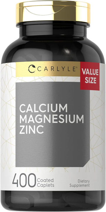 Calcium Magnesium Zinc | 400 Caplets Value Size | Vegetarian, Non-GMO, Gluten Free Supplement | by Carlyle
