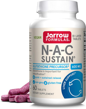 Jarrow Formulas N-A-C Sustain 600 mg, Dietary Supplement, Amino Acid Support for Liver Health and Antioxidants, 60 Tablets, 60 Day Supply