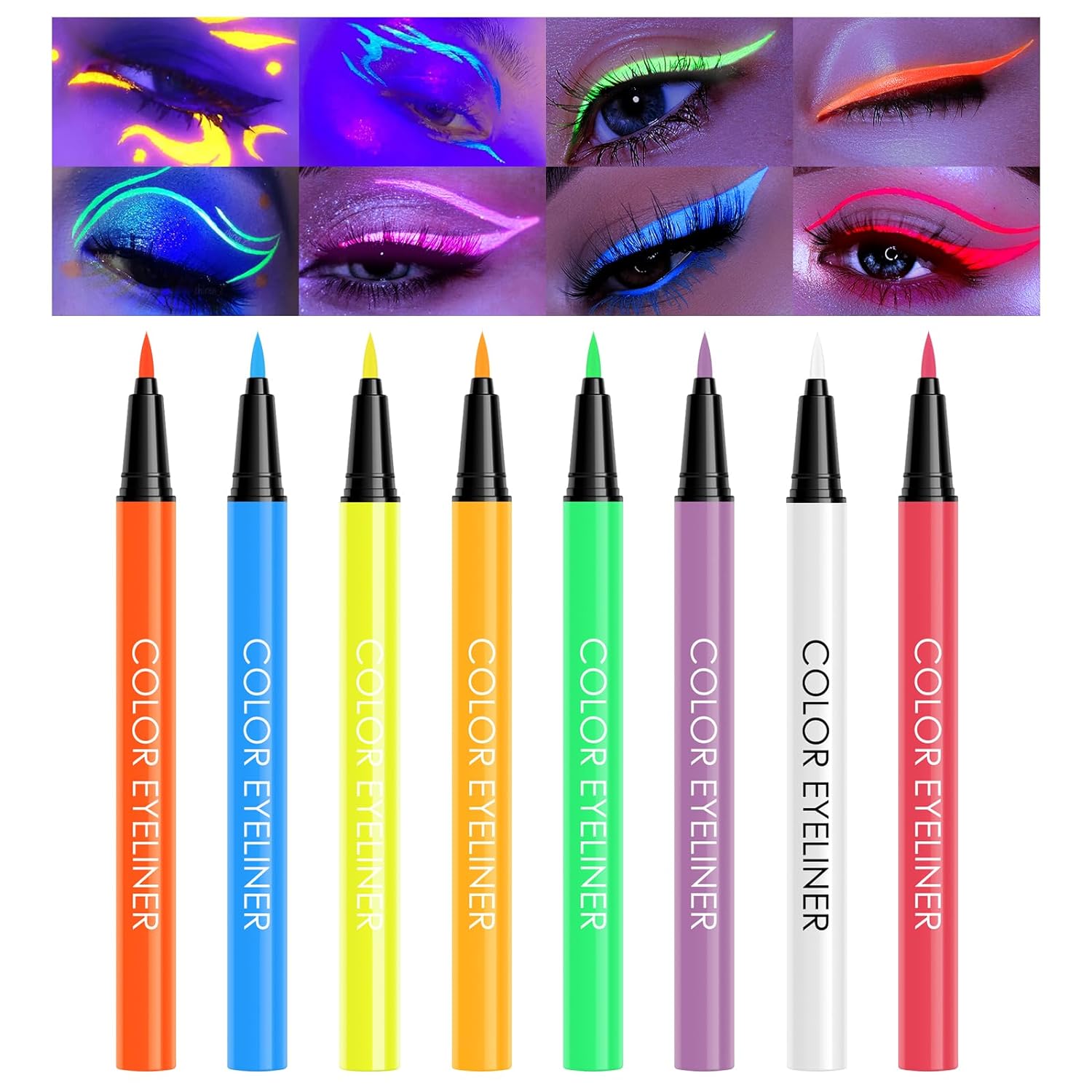 KYDA 8 Colors UV Glow Liquid Eyeliner, Lasting Neon Matte Tint, Glow in the Dark Liner Pen, Quick Dry uorescent Rainbow Eyes Makeup, Under the Blacklight Colorful Eyeliner, by Ownest Beauty