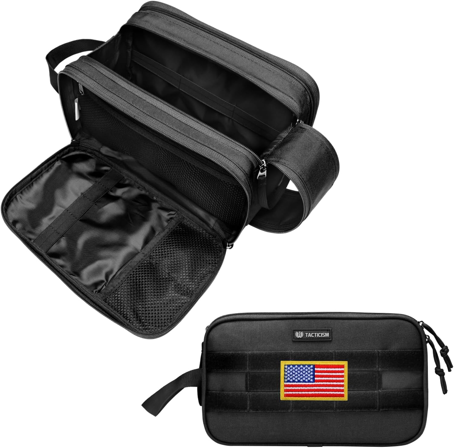 TACTICISM Toiletry Bag for Men - Extra Large Dry Wet Separate Travel Toiletry Bag, Tactical Molle Dopp Kit for Men, Water-Resistant Mens Toiletry Bag for Travel, Black