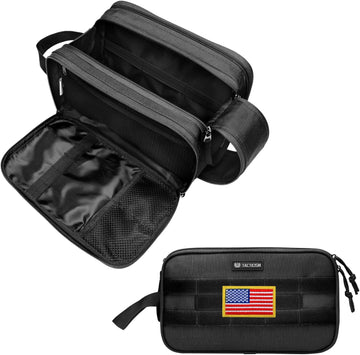 TACTICISM Toiletry Bag for Men - Extra Large Dry Wet Separate Travel Toiletry Bag, Tactical Molle Dopp Kit for Men, Water-Resistant Mens Toiletry Bag for Travel, Black