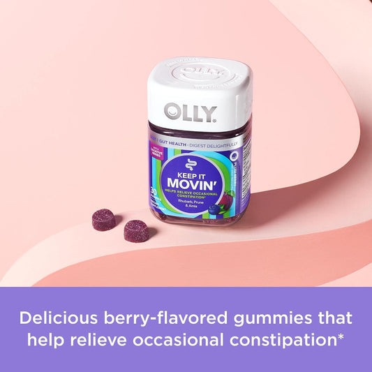 OLLY Keep it Moving Constipation Relief, Rhubarb, Prunes, Amla - Plum Berry Flavor - 30ct