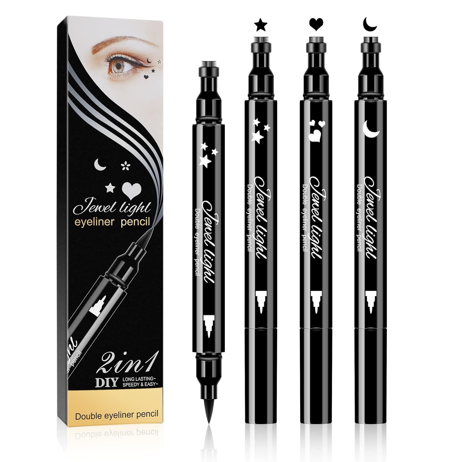 Ownest 3 Pcs Double-sided Liquid Eyeliner Pen,with Eye Makeup Stamp Super Slim Gel Felt Tip High Black Pigment,Waterproof Smudgeproof Long Lasting Eyeliner Eye Tattoo Makeup Tool-Set A