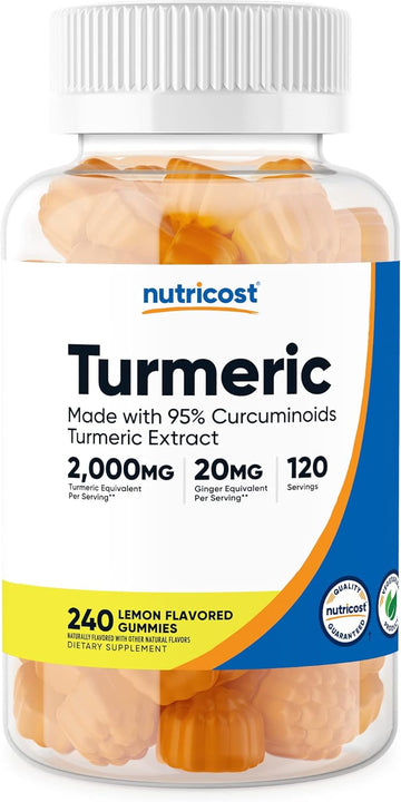 Nutricost Turmeric Gummies (240 Gummies), Made with 95% Curcuminoids, 120 Servings, Includes Ginger and Black Pepper Extract, Vegetarian, Non-GMO and Gluten Free