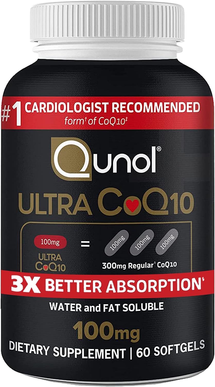 CoQ10 100mg Softgels - Qunol Ultra 3X Better Absorption Coenzyme Q10 Supplements - Antioxidant Supplement for Vascular and Heart Health & Energy Production - 2 Month Supply - 60 Count
