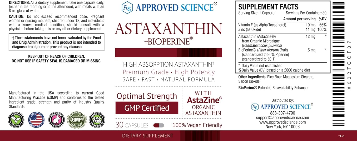 Approved Science® Astaxanthin 12 mg - Extra Strength Antioxidant - Sup