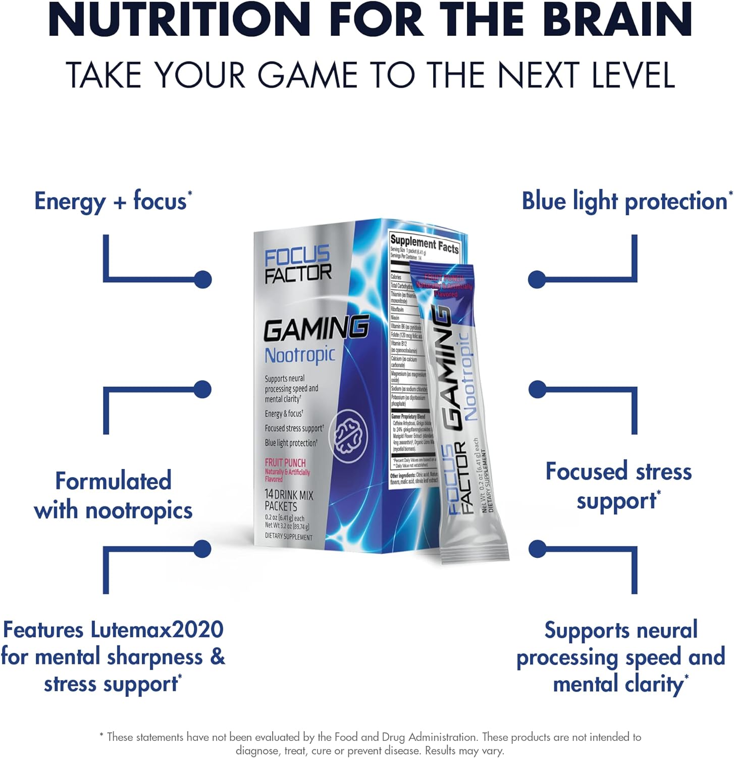 Focus Factor Gaming Nootropic Supplement with Lions Mane for Energy, F