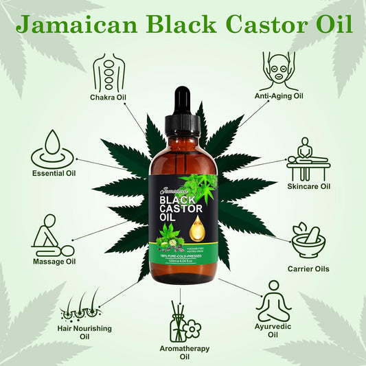 NUEDSFXO Jamaican Black Castor Oil, 120 ml Castor Oil Organic 100% Pure Cold Pressed, Organic Castor Oil for Hair Growth