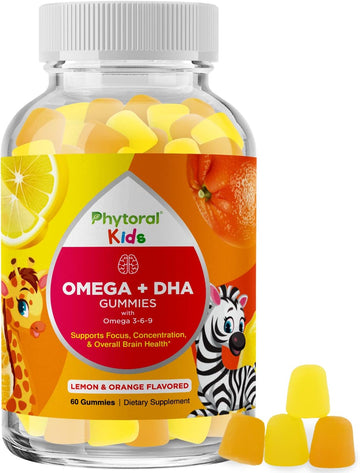 Vegetarian Omega 3 Gummies for Kids - Delicious Kids DHA Omega 3 6 9 Gummy Vitamin Gelatin Fish and Gluten Free Non-GMO