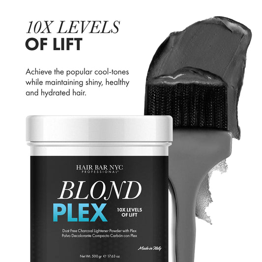 Hair Bar NYC Blond Bond Plex Extreme Lifting 10X Levels - Black/Charcoal Dust Free Lightener with Hydrolized Keratin & Bond, Hair Bleach Powder Cool-Toned & Bright Finish - Made in Italy 500g / 17.63