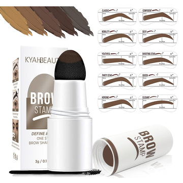 Eyebrow Stamp, Eyebrow Stencil Kit and Eyebrow Brushes, Brow Stamp and 10 - Shaping Kit for Perfect Brow, Long-lasting, Waterproof Eyebrow Pomade. (Medium Brown)