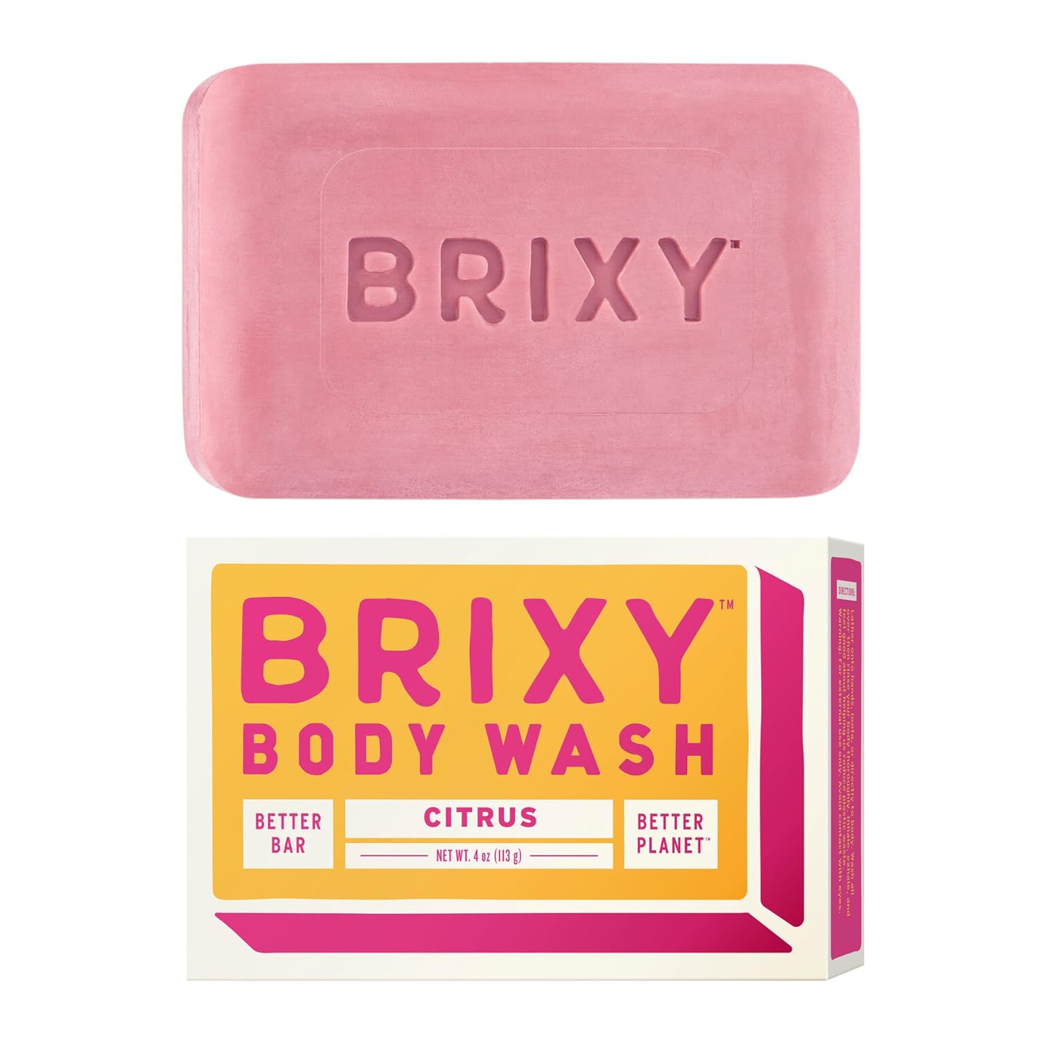 BRIXY Body Wash Bar to Moisturize & Soften, All Skin Types Including Sensitive Skin, Sustainable, Vegan, Plastic Free (pack of 1, 4 bar)